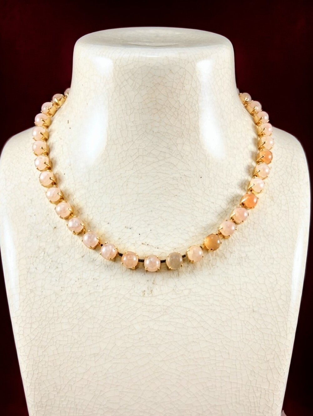 Genuine Rose Quartz in Classic Tennis Necklace & Earrings in Gold Plated